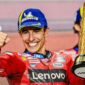 Marc Marquez merayakan kemenangan bersama Tim Ducati Lenovo usai MotoGP Qatar 2025 di Sirkuit Lusail, Minggu (13/4/2025) (Foto: Istimewa).