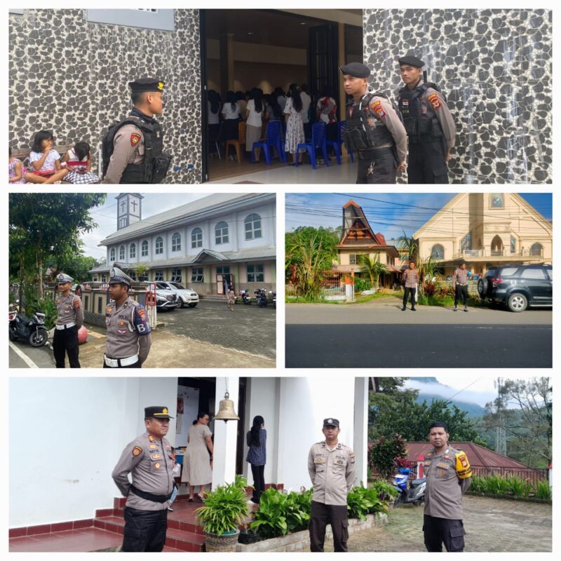 Pengamanan ibadah Kenaikan Yesus Kristus di salah satu gereja di Toraja Utara, dipimpin Kabag Ops Kompol Gerianto Pabuang, Kamis (29/05/2025) (Foto: Humas).
