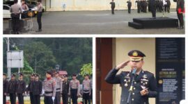 Kapolres Toraja Utara AKBP Stephanus Luckyto A.W, S.I.K., S.H., M.Si memimpin upacara Hari Lahir Pancasila di Mapolres Toraja Utara, Senin (2/6/2025) (Foto: Humas).