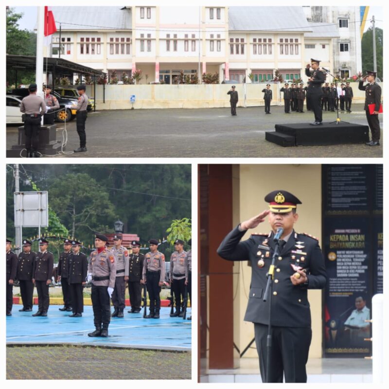 Kapolres Toraja Utara AKBP Stephanus Luckyto A.W, S.I.K., S.H., M.Si memimpin upacara Hari Lahir Pancasila di Mapolres Toraja Utara, Senin (2/6/2025) (Foto: Humas).