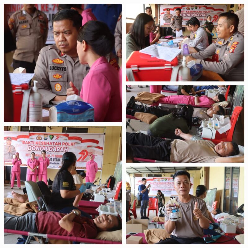 Kepolisian Resor (Polres) Toraja Utara menggelar kegiatan donor darah dalam rangka Bakti Kesehatan Polri menyambut HUT Bhayangkara ke-79, Rabu (11/6/2025) (Foto: Humas).