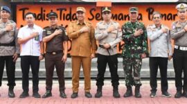 Kapolres Luwu Utara AKBP Nugraha Pamungkas didampingi Bupati Andi Abdul Rahim dan Forkopimda usai Apel Gelar Pasukan di Mapolres Lutra, Senin (14/7/2025) (Foto: Humas).