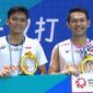 Fajar Alfian dan Muhammad Shohibul Fikri, memenangkan gelar bergengsi China Open 2025 usai mengalahkan Ganda Putra Malaysia dalam pertandingan final yang digelar di Olympic Sports Center Gymnasium, Changzhou, Minggu (27/7/2025) (Foto: Istimewa).