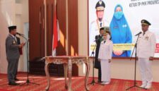 Pelantikan Naili Trisal sebagai Wali Kota dan Ome sebagai Wakil Wali Kota Palopo oleh Gubernur Sulsel Andi Sudirman Sulaiman berlangsung di Aula Asta Cita Rumah Jabatan Gubernur Sulsel, Makassar, Senin (4/8/2025) (Foto: Istimewa).