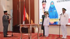 Pelantikan Naili Trisal sebagai Wali Kota dan Ome sebagai Wakil Wali Kota Palopo oleh Gubernur Sulsel Andi Sudirman Sulaiman berlangsung di Aula Asta Cita Rumah Jabatan Gubernur Sulsel, Makassar, Senin (4/8/2025) (Foto: Istimewa).