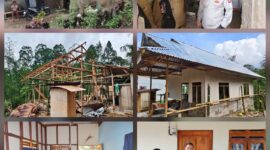 Kapolres Toraja Utara AKBP Stephanus Luckyto A.W menyerahkan kunci rumah hasil program bedah rumah kepada warga di Panga’, Lembang Tondon, Kecamatan Tondon, Toraja Utara, Rabu (10/09/2025) (Foto: Humas).