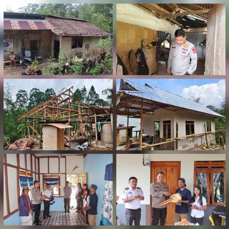Kapolres Toraja Utara AKBP Stephanus Luckyto A.W menyerahkan kunci rumah hasil program bedah rumah kepada warga di Panga’, Lembang Tondon, Kecamatan Tondon, Toraja Utara, Rabu (10/09/2025) (Foto: Humas).