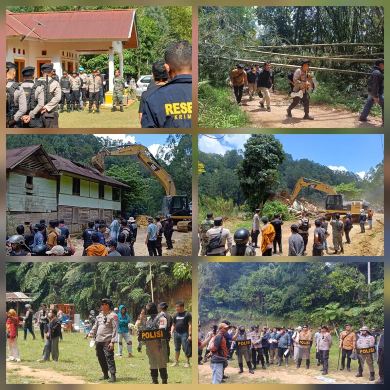 Eksekusi sengketa tanah di Balusu, Toraja Utara, ricuh akibat pemblokiran jalan. Polisi dan TNI turun langsung amankan lokasi, Senin(29/9/2025) (Foto: Humas Polres Toraja Utara).